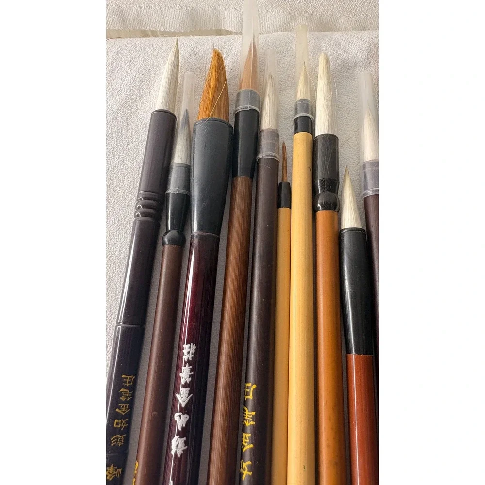 13pc Vintage Chinese Calligraphy Sumi-e Painting Brushes Bamboo Wood Set